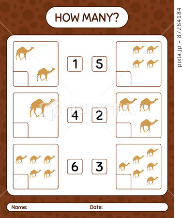 How many counting game with camel. worksheet for preschool kids, kids activity sheet, printable worksheet How many counting game with camel. worksheet for preschool kids, kids activity sheet, printable worksheet 87284184