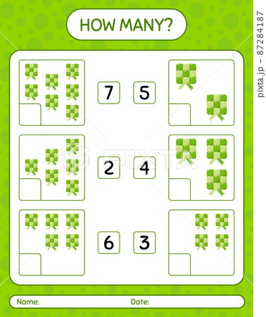 How many counting game with ketupat. worksheet for preschool kids, kids activity sheet, printable worksheet 87284187