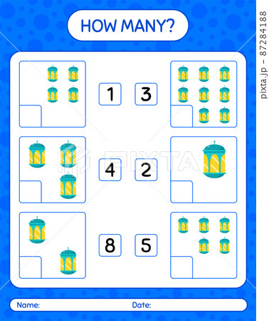 How many counting game with arabic lantern. worksheet for preschool kids, kids activity sheet, printable worksheet How many counting game with arabic lantern. worksheet for preschool kids, kids activity sheet, printable worksheet 87284188