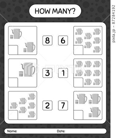 How many counting game with arabic teapot. worksheet for preschool kids, kids activity sheet, printable worksheet 87284192