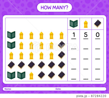 How many counting game with ramadan icon. worksheet for preschool kids, kids activity sheet, printable worksheet 87284220