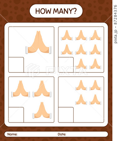 How many counting game with praying. worksheet for preschool kids, kids activity sheet, printable worksheet 87284376