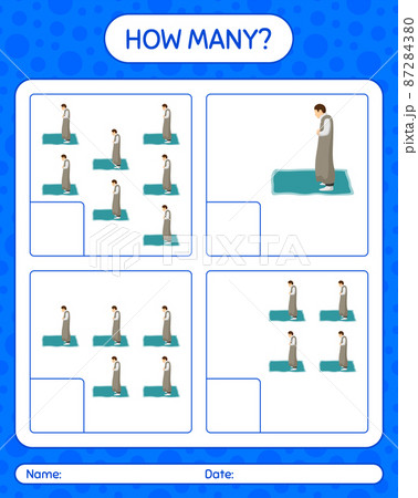 How many counting game with praying. worksheet for preschool kids, kids activity sheet, printable worksheet 87284380