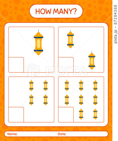 How many counting game with arabic lantern. worksheet for preschool kids, kids activity sheet, printable worksheet 87284388