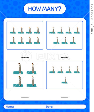 How many counting game with praying. worksheet for preschool kids, kids activity sheet, printable worksheet 87284721