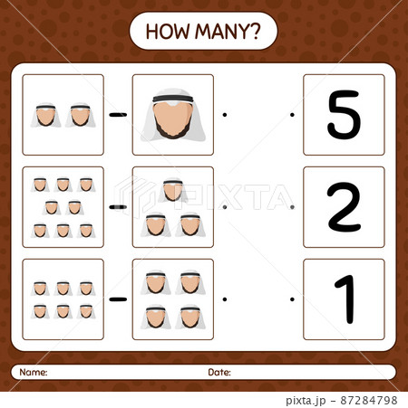 How many counting game with Arabian. worksheet for preschool kids, kids activity sheet, printable worksheet 87284798