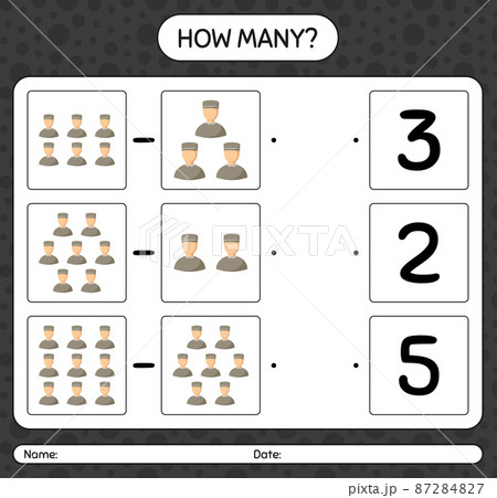 How many counting game with male moslem. worksheet for preschool kids, kids activity sheet, printable worksheet 87284827