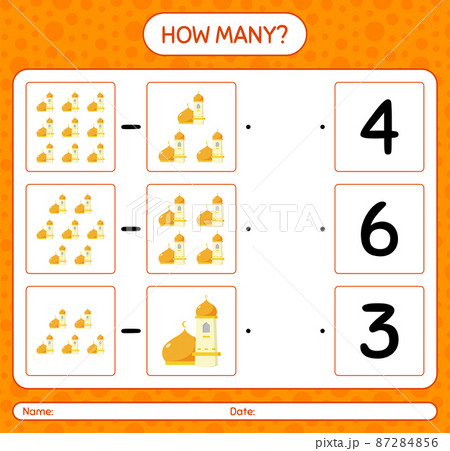How many counting game with mosque. worksheet for preschool kids, kids activity sheet, printable worksheet How many counting game with mosque. worksheet for preschool kids, kids activity sheet, printable worksheet 87284856