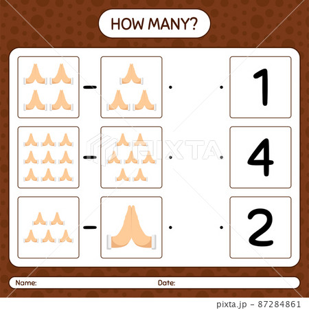 How many counting game with praying. worksheet for preschool kids, kids activity sheet, printable worksheet 87284861