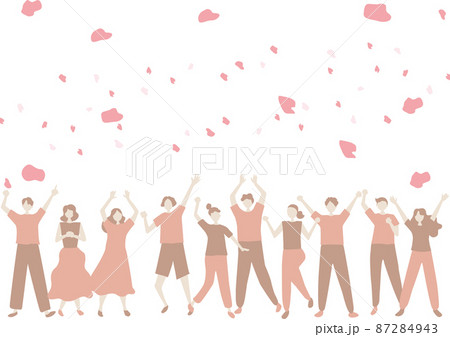 桜　花びら　喜ぶ大勢の人達 87284943