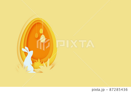 Happy Easter background.Paper art of easter eggs and rabbit with egg shape.Vector illustration. Happy Easter background.Paper art of easter eggs and rabbit with egg shape.Vector illustration. 87285436