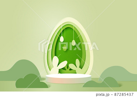 Happy Easter background.Paper art of easter eggs and rabbit with egg shape.Product display podium mockup, Banner template design.Vector illustration. 87285437