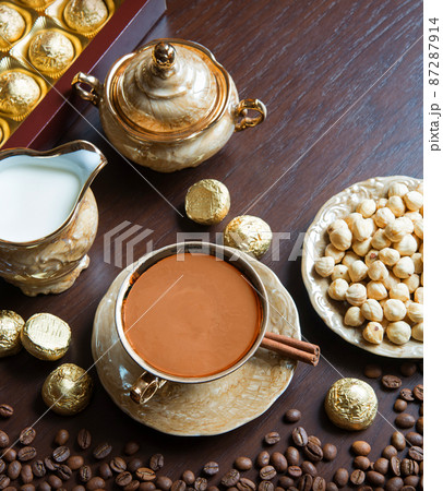 Sweets on the background of coffee still life 87287914