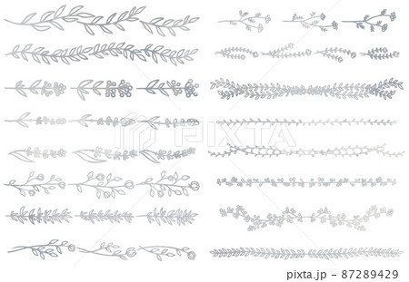 シルバーのリーフ 植物のラインセット ベクター素材のイラスト素材