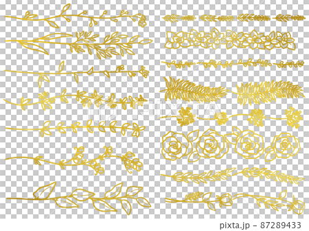 Gold leaf / plant line set vector material - Stock Illustration ...