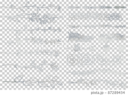 銀葉/植物線組矢量素材 87289434