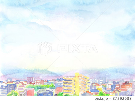 水彩で描いた都会の街並みの風景イラスト 87292688