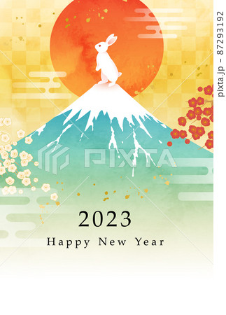 水彩の富士山とうさぎと初日の出の2023年年賀状のベクターイラストテンプレート 水彩の富士山とうさぎと初日の出の2023年年賀状のベクターイラストテンプレート 87293192