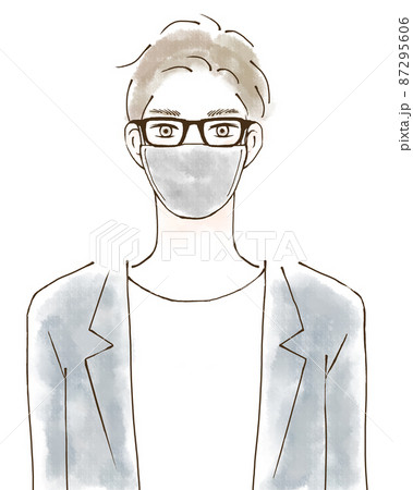 ウイルス対策をする男性のイラスト　マスク 87295606