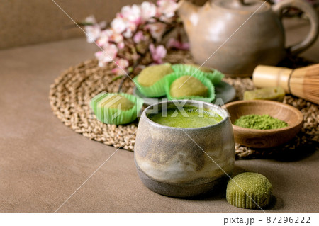 Asian rice dessert sweet green matcha mochi Asian rice dessert sweet green matcha mochi 87296222
