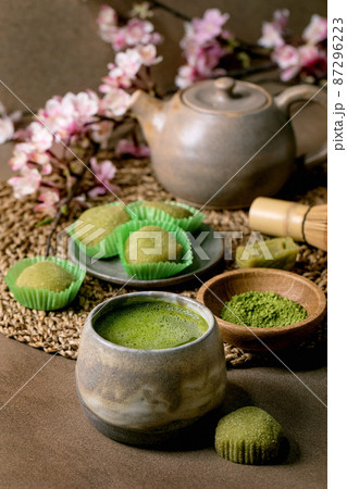 Asian rice dessert sweet green matcha mochi Asian rice dessert sweet green matcha mochi 87296223