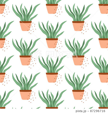 Seamless pattern with houseplant. Vector illustration in hand drawn style. 87296716
