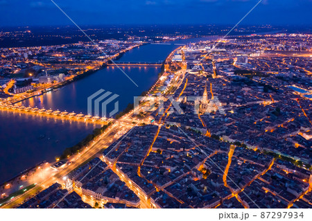Illuminated Bordeaux city at night 87297934