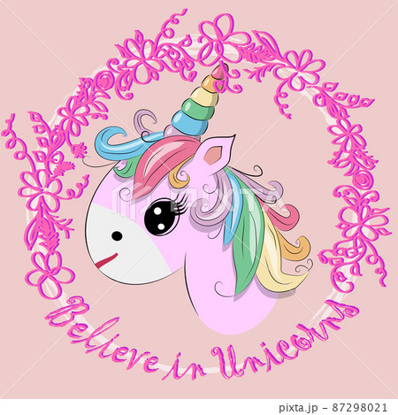 The cute magic Unicorn and fairy elements collection. Inscription Believe in Unicorns The cute magic Unicorn and fairy elements collection. Inscription Believe in Unicorns 87298021