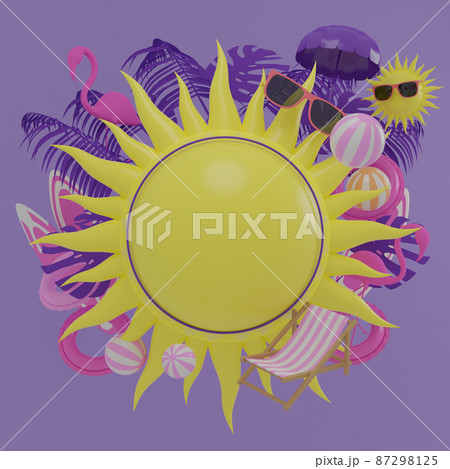 3d rendering box podium palm leaves with summer background. 87298125