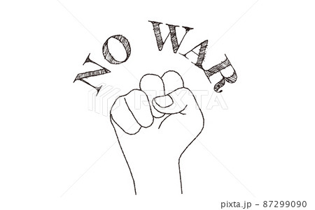 "No War"のメッセージと戦争反対で振り上げる拳 87299090