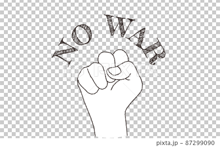 "No War"のメッセージと戦争反対で振り上げる拳 87299090