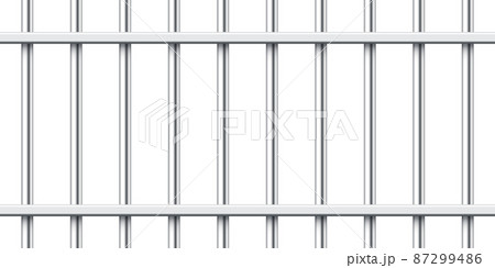 Realistic metal prison bars isolated on white background. Detailed jail cage, prison iron fence 87299486