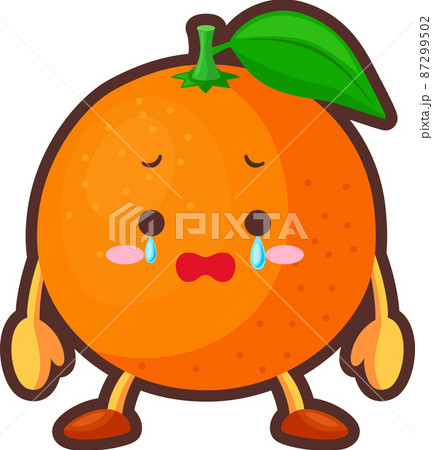 涙を流すかわかわいいオレンジのキャラクターのイラストのイラスト素材