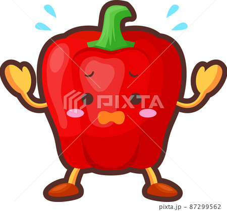焦っているかわいい赤パプリカのキャラクターのイラスト 87299562