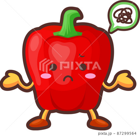 不機嫌なかわいい赤パプリカのキャラクターのイラストのイラスト素材