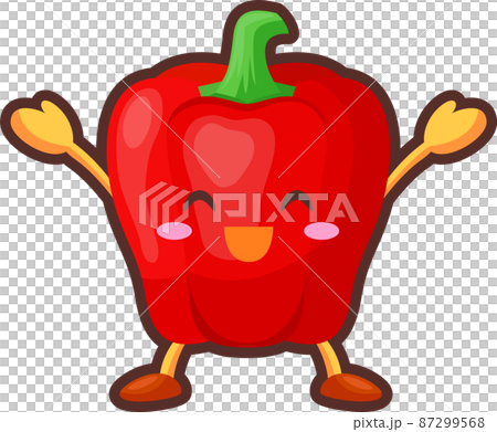 一個可愛的紅辣椒角色的插圖，他很高興舉起雙手 87299568