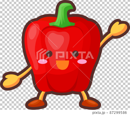 一個可愛的紅辣椒角色舉手的插圖 87299586