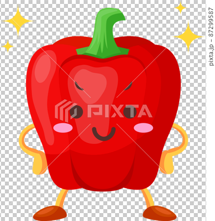 一個可愛的紅色辣椒粉角色的插圖,他的臉很自豪 一個可愛的紅色辣椒粉角色的插圖,他的臉很自豪 87299587