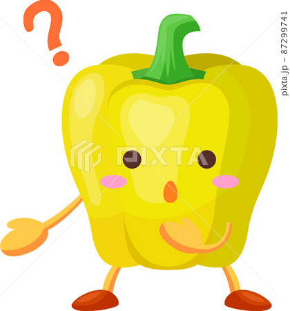 不思議そうな顔をしたかわいい黄パプリカのキャラクターのイラストのイラスト素材