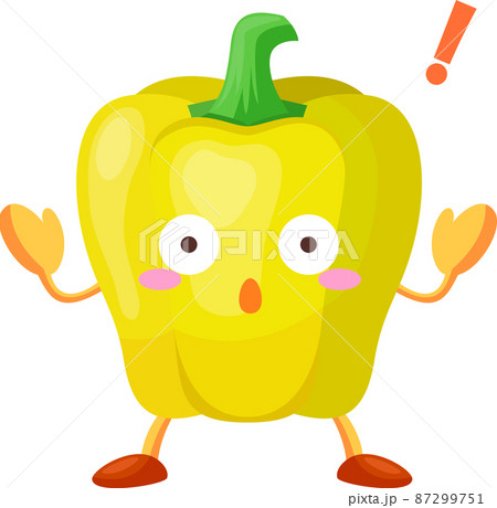 驚いているかわいい黄パプリカのキャラクターのイラストのイラスト素材