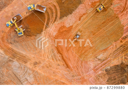 Heavy tractor machinery excavator align the earth doing landscaping Heavy tractor machinery excavator align the earth doing landscaping 87299880