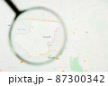 Neusaess city in Germany, Bavaria visualization illustrative concept on display screen through magnifying glass 87300342