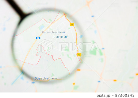 Unterschleissheim city in Germany, Bavaria visualization illustrative concept on display screen through magnifying glass 87300345