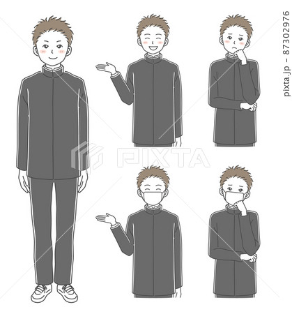 冬の制服を着た男子学生のポーズイラスト素材のイラスト素材