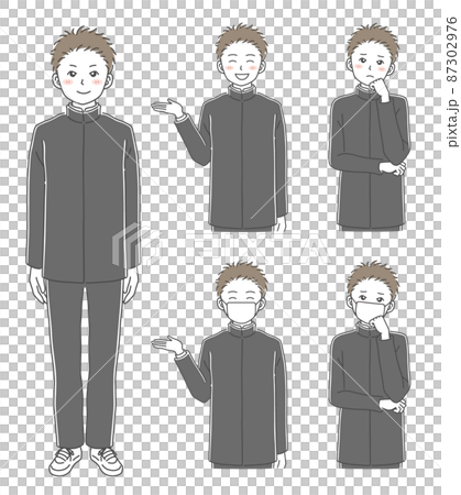 冬の制服を着た男子学生のポーズイラスト素材のイラスト素材