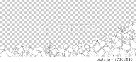 春花盛開的黑白風景線畫插圖水平橫幅設計 87303016