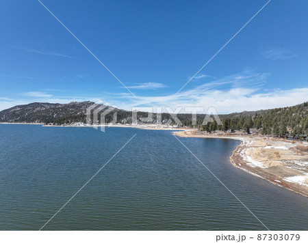 Aerial view of Big Bear Lake during winter season, San Bernardino National Forest, CA  87303079