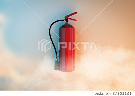 Fire extinguisher on wall with smoke Fire extinguisher on wall with smoke 87303131