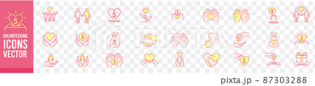 Volunteering icons set. Outline set of volunteerin Volunteering icons set. Outline set of volunteerin 87303288