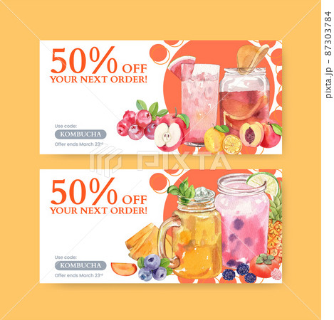Voucher template with Kombucha drink concept,watercolor style 87303784